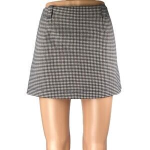 Abercrombie & Fitch Black Houndstooth Plaid Checkered Zip Mini A-Line Skirt Sz M